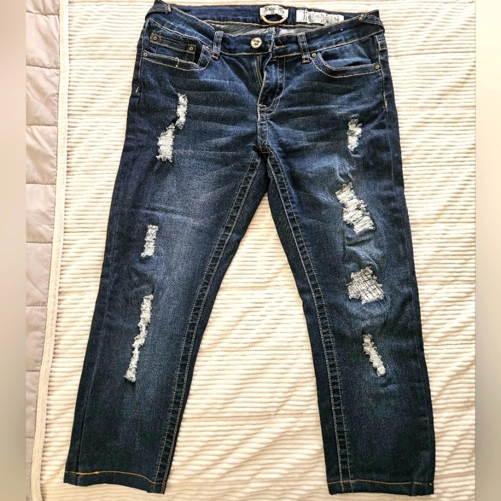 Indigo Rein Distressed Blue Jeans Cropped Size 11